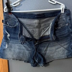 Rock & Republic Distressed Dark Blue Jean Shorts